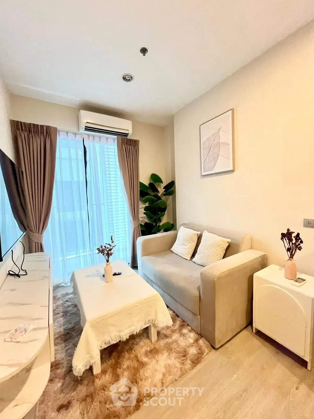 Cozy living room with modern decor and natural light