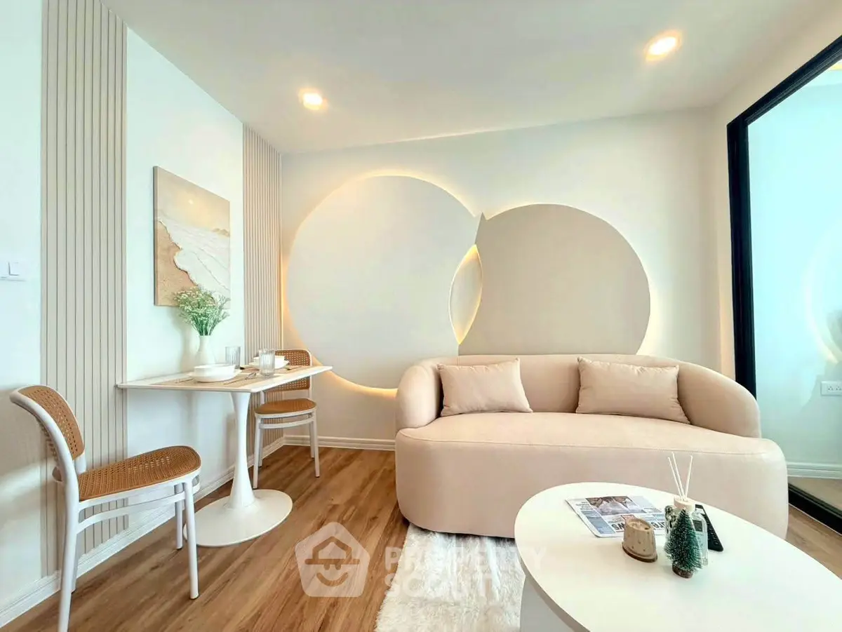 Stylish modern living room with elegant decor and cozy seating area, perfect for relaxation and entertaining.