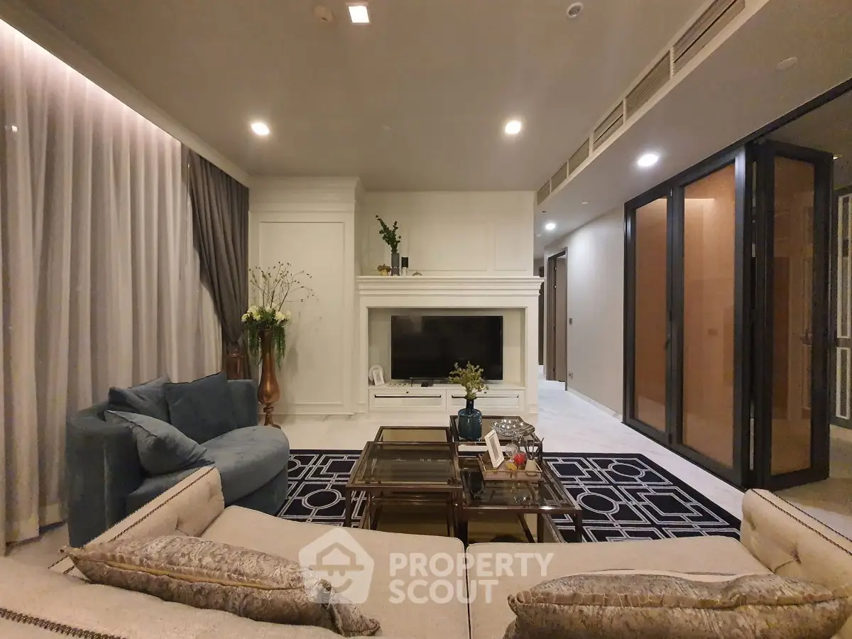 Luxurious living room with elegant decor and modern furniture, perfect for relaxation and entertainment.