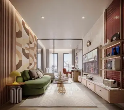 Stylish modern living room with unique decor and cozy seating area