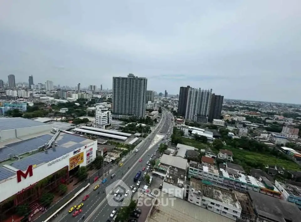 Stunning cityscape view from high-rise building showcasing urban skyline and bustling streets.