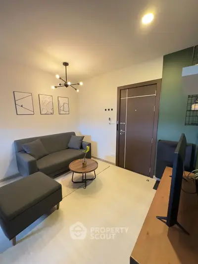 Modern living room with stylish decor and cozy seating area