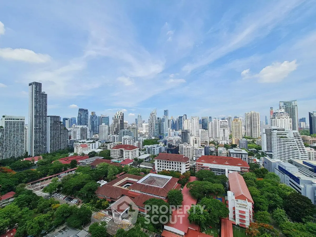 Stunning cityscape view of modern skyline with lush greenery and vibrant architecture, perfect for urban living.