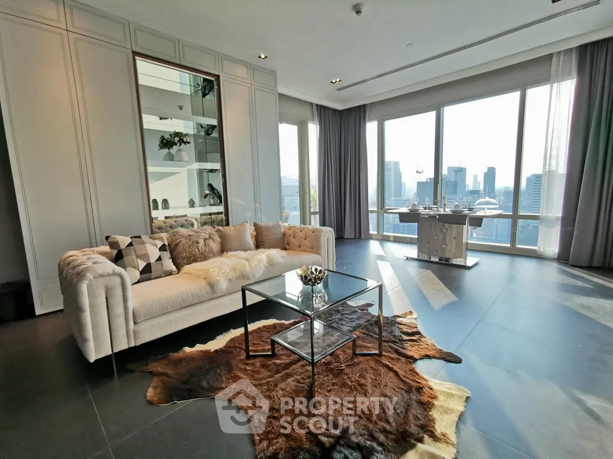Luxurious living room with stunning city view and elegant decor