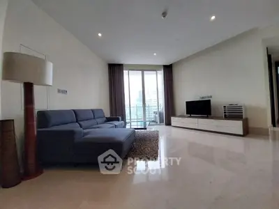 Spacious modern living room with city view and elegant furnishings