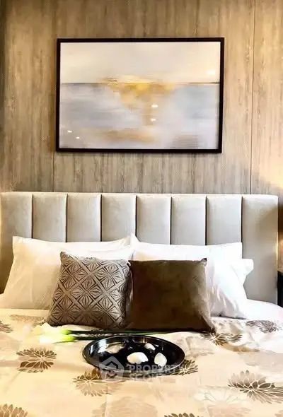 Luxurious bedroom with elegant decor and plush bedding