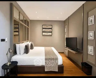 Luxurious modern bedroom with elegant decor and stylish furnishings