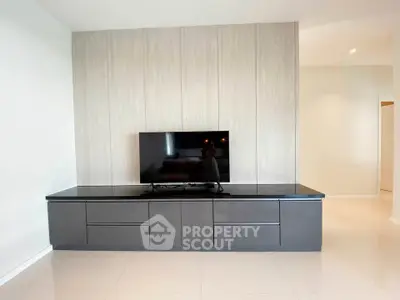 Modern living room with sleek TV console and minimalist design