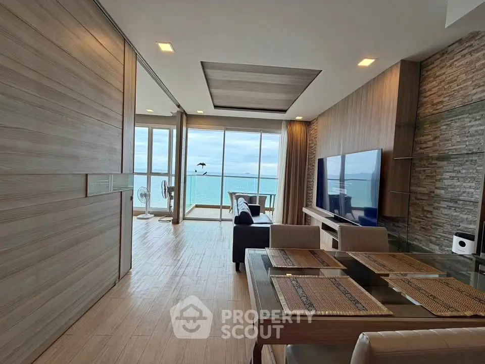 Luxurious living room with stunning ocean view and modern decor