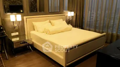 Luxurious bedroom with elegant decor and city view