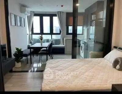 Modern studio apartment with open layout and city view