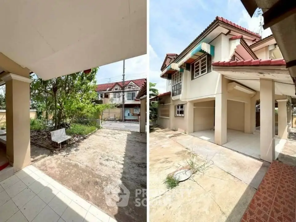 Charming suburban home with spacious driveway and lush garden area, perfect for family living.