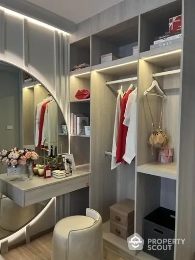 Luxurious walk-in closet with elegant lighting and stylish decor