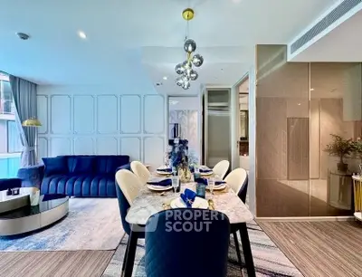 Luxurious modern living room with elegant dining area and stylish decor