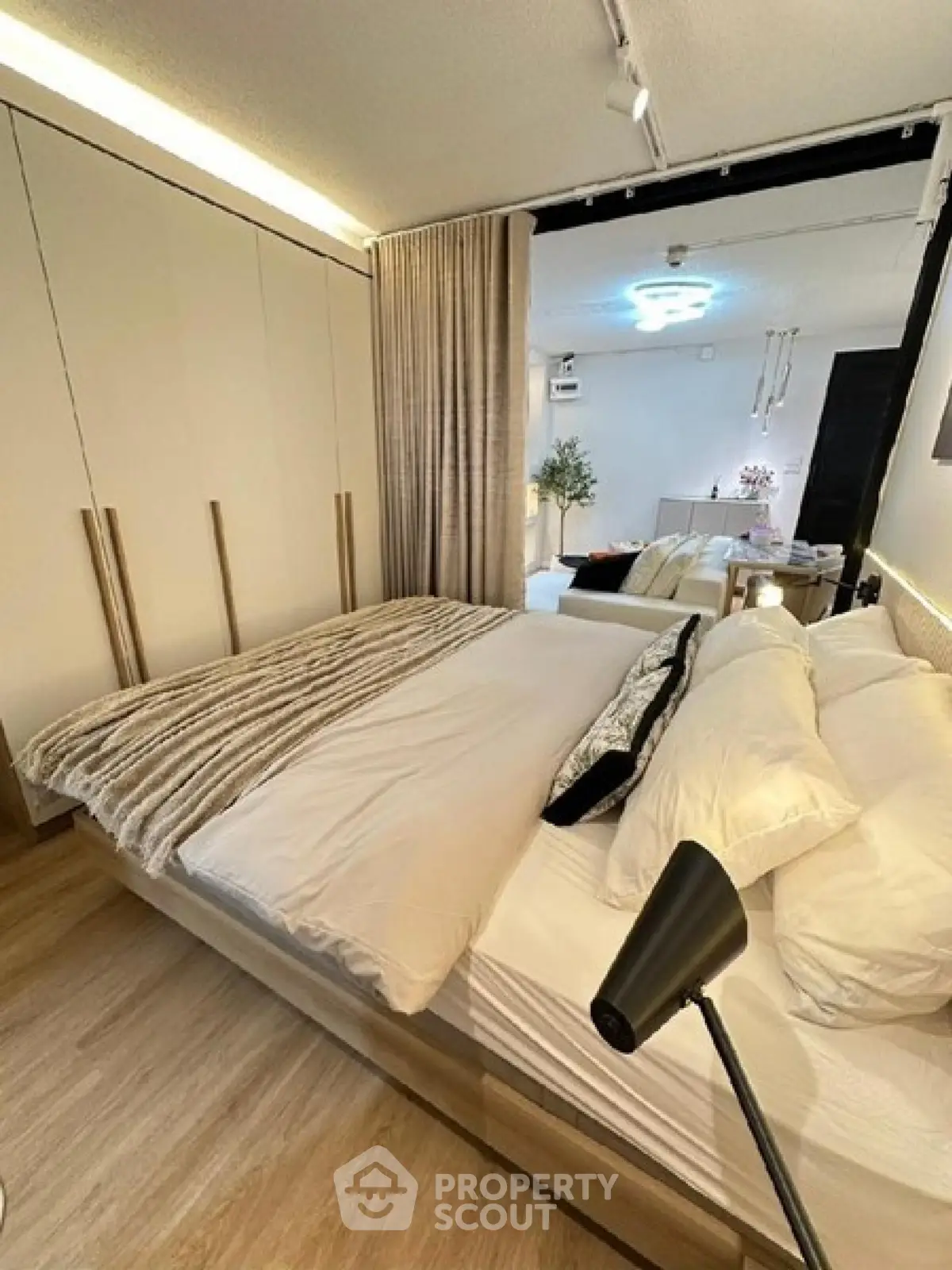 Modern bedroom with stylish decor and cozy ambiance