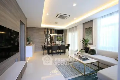Luxurious modern living room with elegant dining area and stylish decor