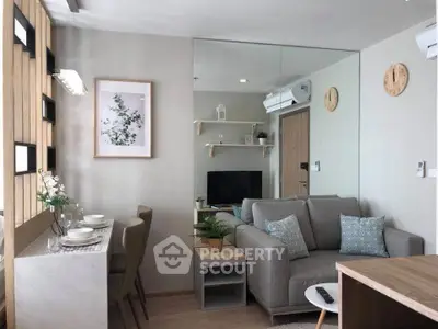 Modern living room with stylish decor and cozy seating area