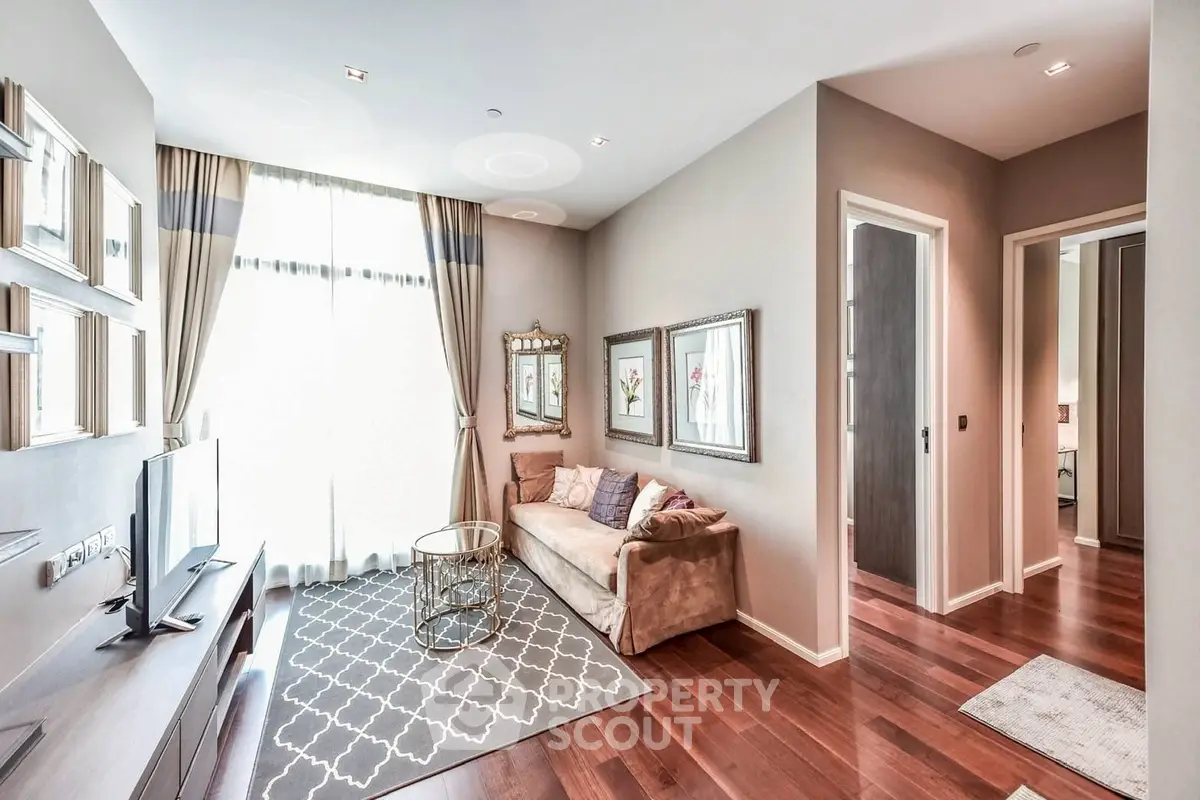 Elegant living room with hardwood floors and stylish decor