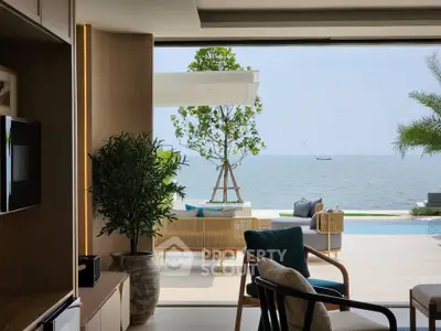 Luxurious beachfront living room with stunning ocean view and modern decor