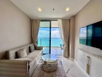 Luxurious living room with stunning ocean view and modern decor