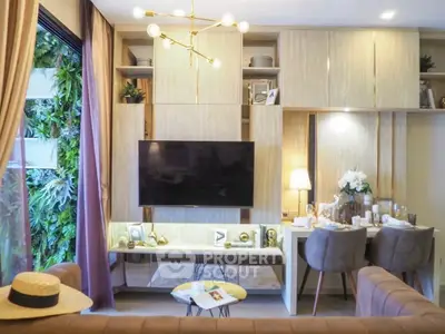 Stylish modern living room with elegant decor and wall-mounted TV