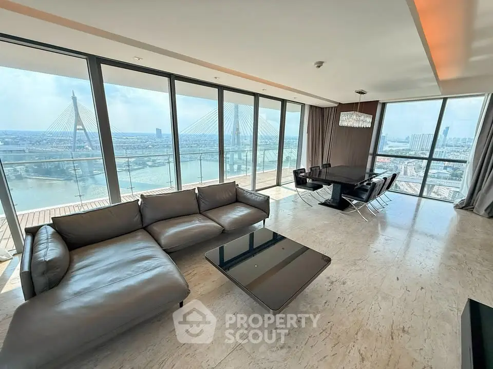 Luxurious living room with panoramic city view and modern furnishings