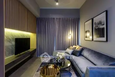 Luxurious modern living room with elegant decor and ambient lighting