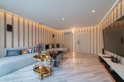 Luxurious modern living room with stylish decor and ambient lighting