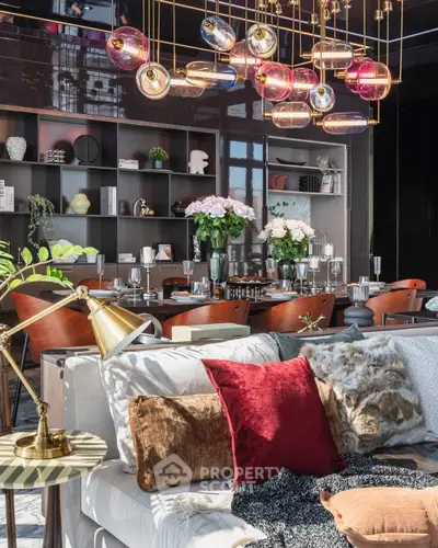 Luxurious living room with elegant decor and modern lighting