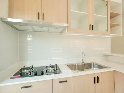Modern kitchen with gas stove and sleek cabinetry