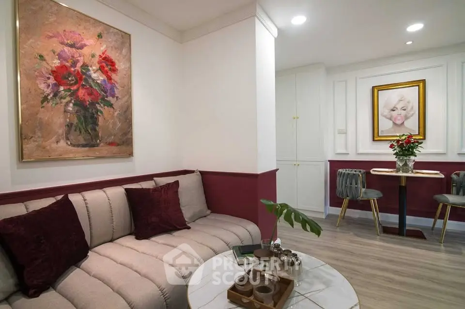 Charming living room with elegant decor and cozy seating area.