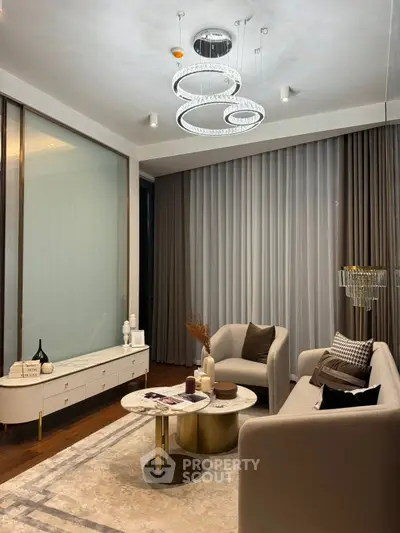Luxurious modern living room with elegant decor and stylish lighting
