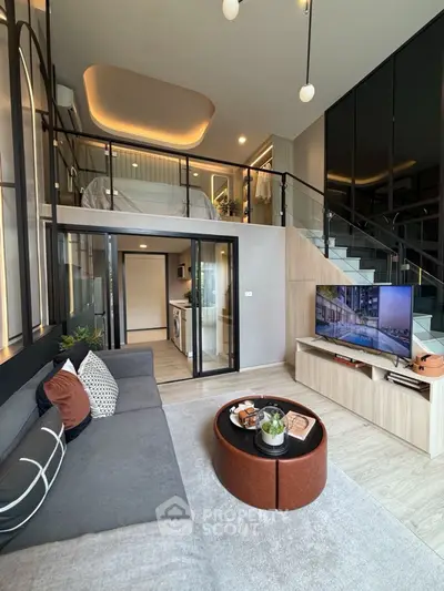 Modern loft apartment with stylish living room and mezzanine bedroom