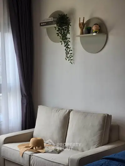 Cozy living room with modern decor and natural light