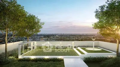 Stunning rooftop terrace with panoramic city views and modern seating area.