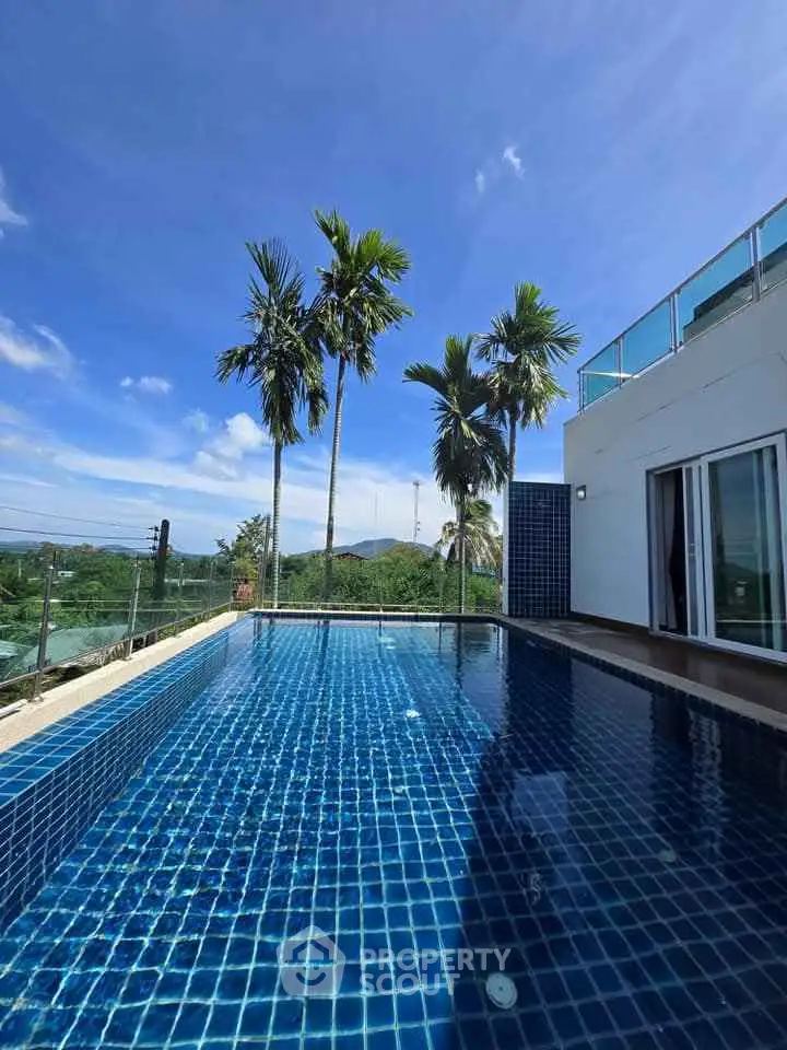 Luxurious rooftop pool with stunning views and palm trees, perfect for relaxation and leisure.