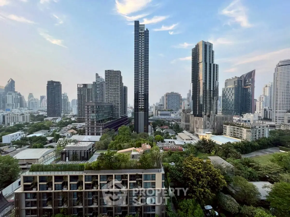 Stunning cityscape view with modern skyscrapers and lush greenery, showcasing urban living at its finest.