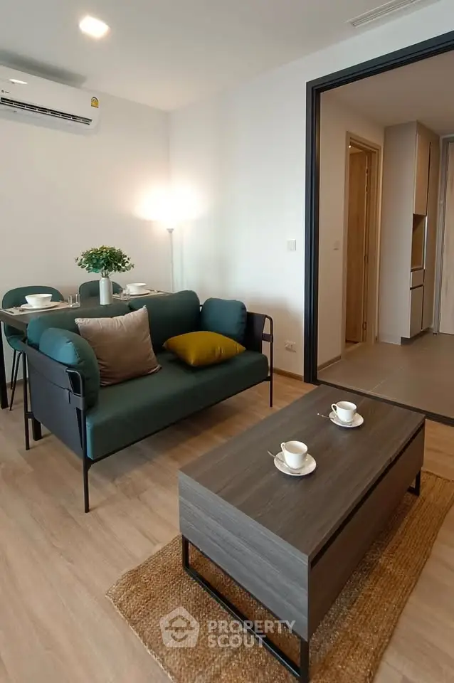 Modern living room with stylish furniture and cozy ambiance