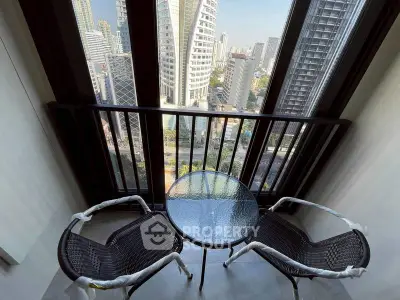 Chic urban balcony with stunning cityscape view, perfect for relaxation and enjoying the skyline.