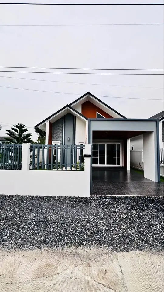 Modern single-story house with sleek design and spacious driveway