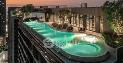 Luxurious rooftop pool with stunning city views at sunset, perfect for relaxation and entertainment.