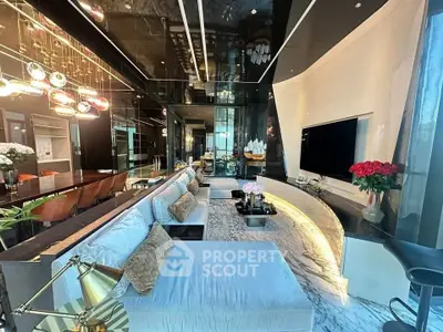 Luxurious modern living room with elegant decor and ambient lighting