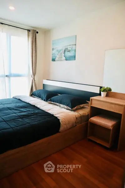 Cozy bedroom with modern decor and natural light