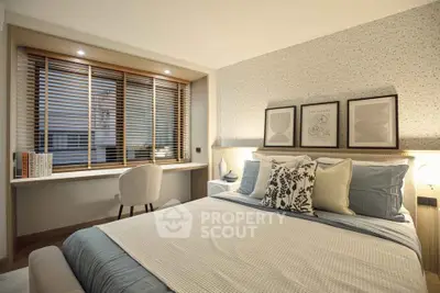 Cozy modern bedroom with stylish decor and natural light