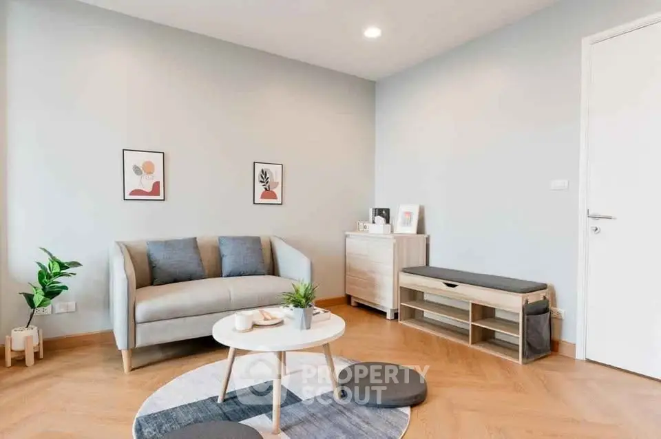 Modern living room with stylish decor and cozy seating area