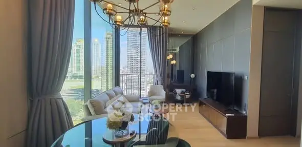 Luxurious high-rise living room with stunning city view and elegant decor