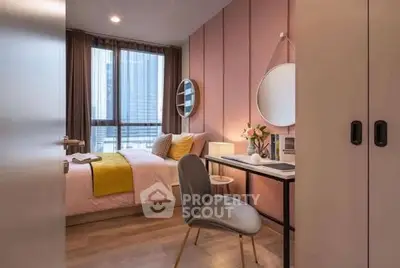 Chic modern bedroom with stylish decor and city view