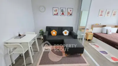 Modern living room with stylish decor and cozy seating area