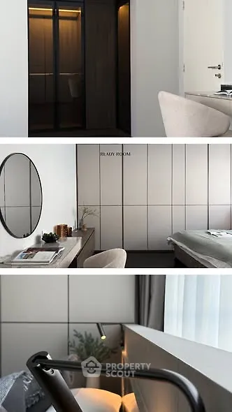 Modern bedroom with sleek design and cozy reading nook