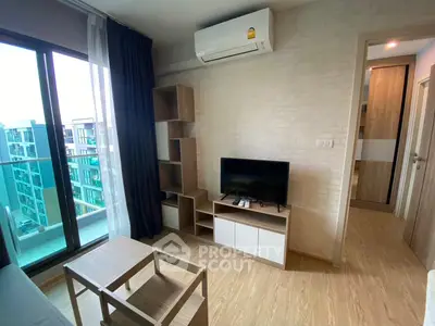 Modern living room with balcony view in a stylish apartment